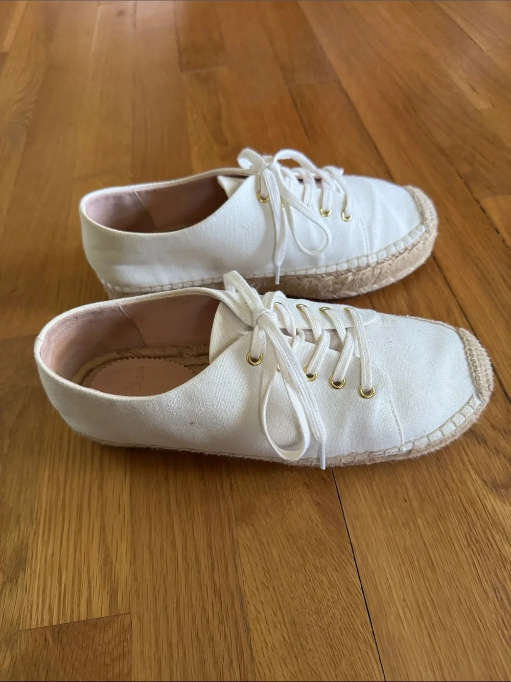 J. Crew Cream Canvas Lace-Up Espadrilles with Gold Eyelets